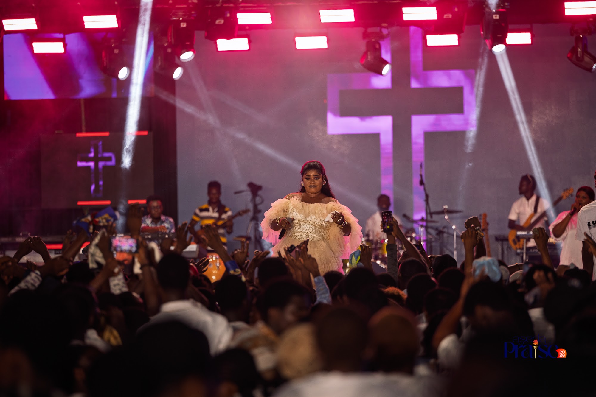Worshippers engaging with Obaapa Christy during live performance